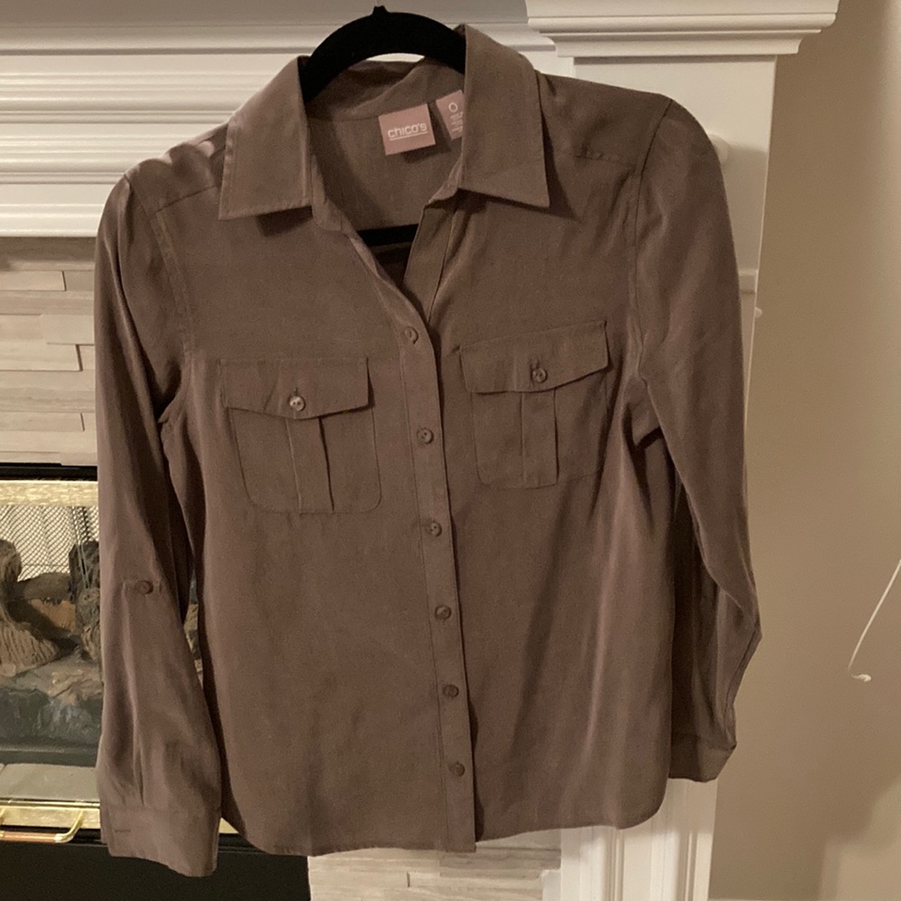 Chico’s size 0, Long Sleeve Woman’s Blouse With Roll Tabs